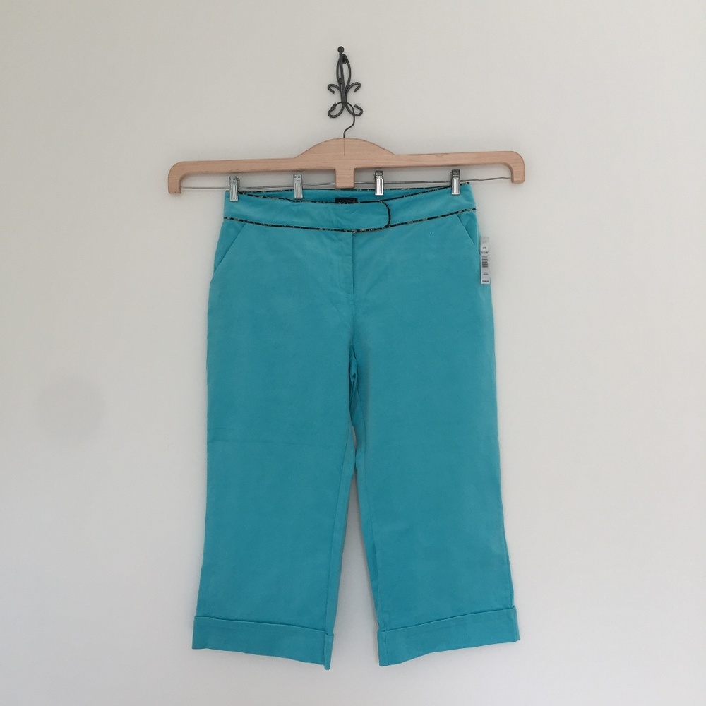 Courtenay Turquoise Stretch Corduroy Cropped Pants